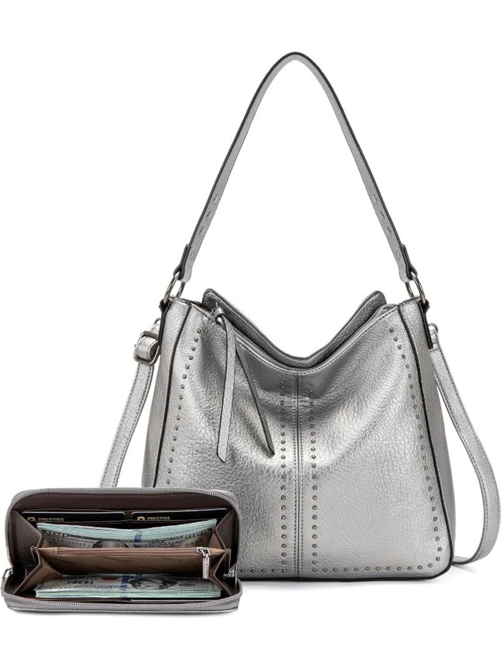 Women's Silver Leather West Hobo Crossbody Leather Purse Ladies Shoulder Bag